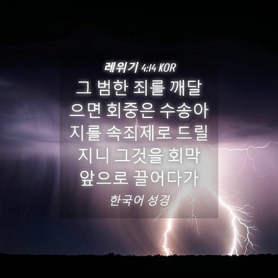 Picture 04 - 레위기 4:14 KOR - 그 범한 죄를 깨달으면 회중은 - Bible Verse Picture