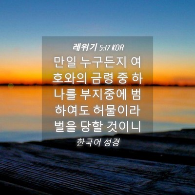 Picture 04 - 레위기 5:17 KOR - 만일 누구든지 여호와의 금령 중 - Bible Verse Picture