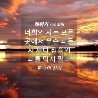 Picture 04 - 레위기 7:26 KOR - 너희의 사는 모든 곳에서 무슨 - Bible Verse Picture