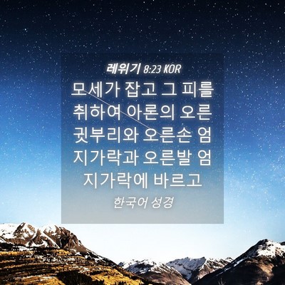Picture 04 - 레위기 8:23 KOR - 모세가 잡고 그 피를 취하여 아론의 - Bible Verse Picture