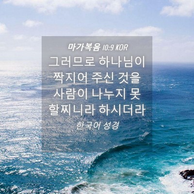 Picture 04 - 마가복음 10:9 KOR - 그러므로 하나님이 짝지어 주신 것을 - Bible Verse Picture