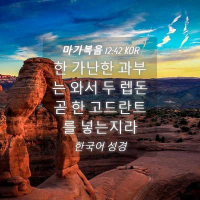Picture 04 - 마가복음 12:42 KOR - 한 가난한 과부는 와서 두 렙돈 곧 한 - Bible Verse Picture