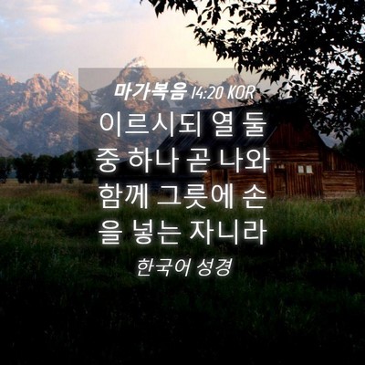Picture 04 - 마가복음 14:20 KOR - 이르시되 열 둘 중 하나 곧 나와 함께 - Bible Verse Picture