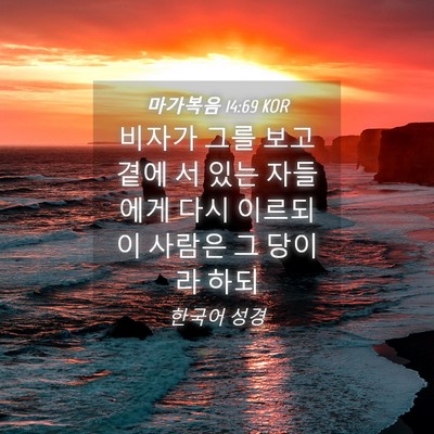 Picture 04 - 마가복음 14:69 KOR - 비자가 그를 보고 곁에 서 있는 - Bible Verse Picture