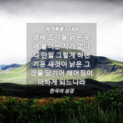 Picture 04 - 마가복음 2:21 KOR - 생베 조각을 낡은 옷에 붙이는 자가 - Bible Verse Picture
