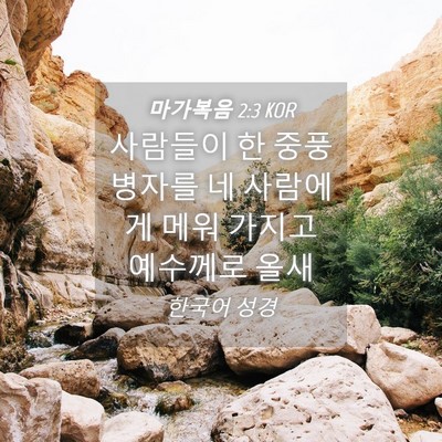 Picture 04 - 마가복음 2:3 KOR - 사람들이 한 중풍병자를 네 사람에게 - Bible Verse Picture