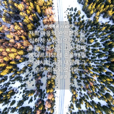 Picture 04 - 마가복음 3:5 KOR - 저희 마음의 완악함을 근심하사 - Bible Verse Picture
