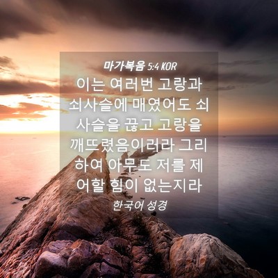 Picture 04 - 마가복음 5:4 KOR - 이는 여러번 고랑과 쇠사슬에 - Bible Verse Picture