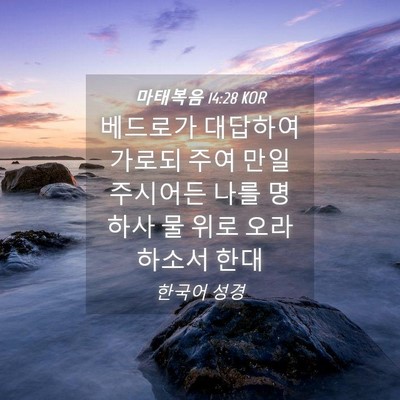 Picture 04 - 마태복음 14:28 KOR - 베드로가 대답하여 가로되 주여 만일 - Bible Verse Picture