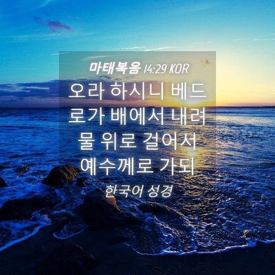 Picture 04 - 마태복음 14:29 KOR - 오라 하시니 베드로가 배에서 내려 - Bible Verse Picture