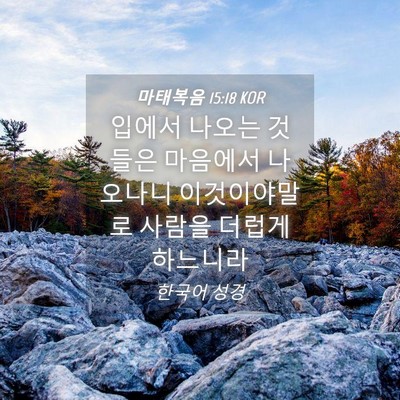 Picture 04 - 마태복음 15:18 KOR - 입에서 나오는 것들은 마음에서 - Bible Verse Picture