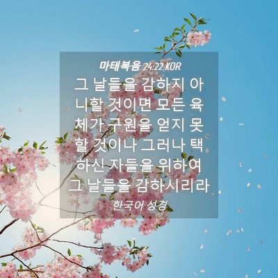 Picture 04 - 마태복음 24:22 KOR - 그 날들을 감하지 아니할 것이면 - Bible Verse Picture