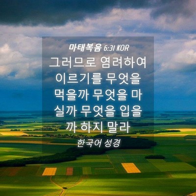 Picture 04 - 마태복음 6:31 KOR - 그러므로 염려하여 이르기를 무엇을 - Bible Verse Picture