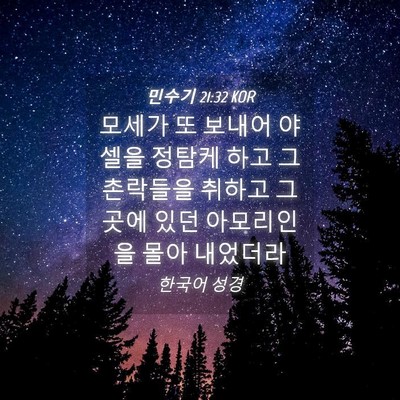 Picture 04 - 민수기 21:32 KOR - 모세가 또 보내어 야셀을 정탐케 - Bible Verse Picture