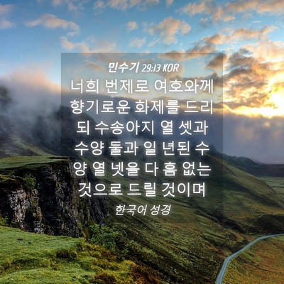 Picture 04 - 민수기 29:13 KOR - 너희 번제로 여호와께 향기로운 - Bible Verse Picture
