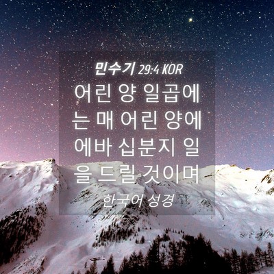 Picture 04 - 민수기 29:4 KOR - 어린 양 일곱에는 매 어린 양에 에바 - Bible Verse Picture