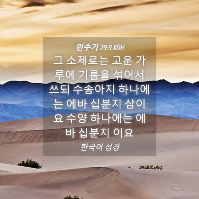 Picture 04 - 민수기 29:9 KOR - 그 소제로는 고운 가루에 기름을 - Bible Verse Picture