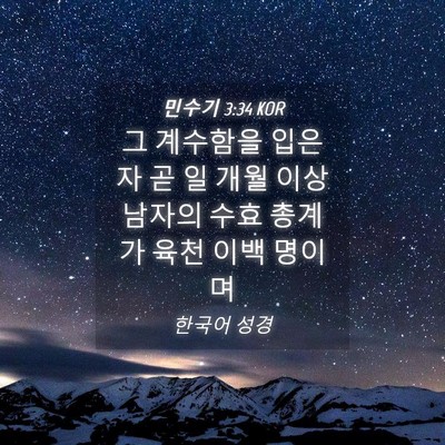 Picture 04 - 민수기 3:34 KOR - 그 계수함을 입은 자 곧 일 개월 이상 - Bible Verse Picture
