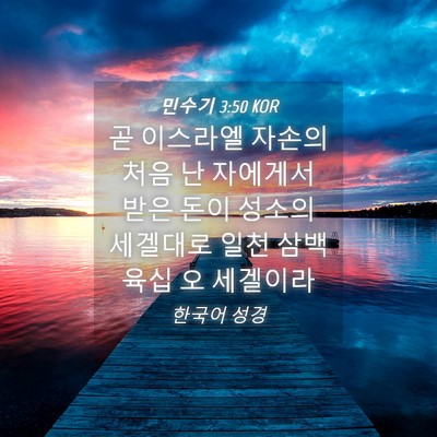 Picture 04 - 민수기 3:50 KOR - 곧 이스라엘 자손의 처음 난 - Bible Verse Picture