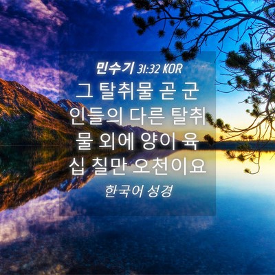Picture 04 - 민수기 31:32 KOR - 그 탈취물 곧 군인들의 다른 탈취물 - Bible Verse Picture