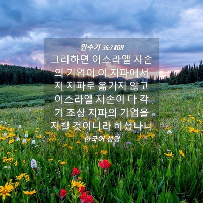 Picture 04 - 민수기 36:7 KOR - 그리하면 이스라엘 자손의 기업이 이 - Bible Verse Picture