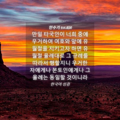 Picture 04 - 민수기 9:14 KOR - 만일 타국인이 너희 중에 우거하여 - Bible Verse Picture