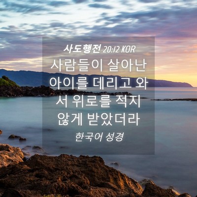 Picture 04 - 사도행전 20:12 KOR - 사람들이 살아난 아이를 데리고 와서 - Bible Verse Picture