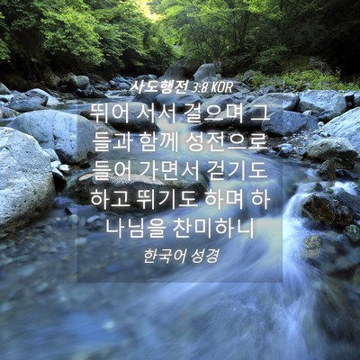 Picture 04 - 사도행전 3:8 KOR - 뛰어 서서 걸으며 그들과 함께 - Bible Verse Picture