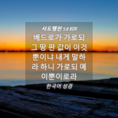 Picture 04 - 사도행전 5:8 KOR - 베드로가 가로되 그 땅 판 값이 이것 - Bible Verse Picture