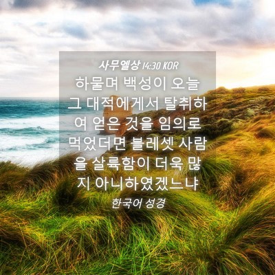 Picture 04 - 사무엘상 14:30 KOR - 하물며 백성이 오늘 그 대적에게서 - Bible Verse Picture