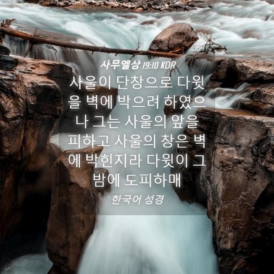 Picture 04 - 사무엘상 19:10 KOR - 사울이 단창으로 다윗을 벽에 박으려 - Bible Verse Picture