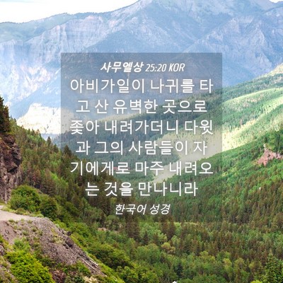 Picture 04 - 사무엘상 25:20 KOR - 아비가일이 나귀를 타고 산 유벽한 - Bible Verse Picture