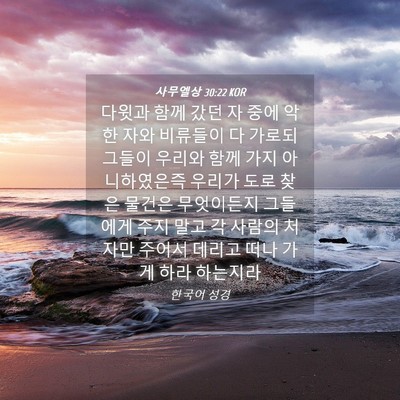 Picture 04 - 사무엘상 30:22 KOR - 다윗과 함께 갔던 자 중에 악한 자와 - Bible Verse Picture