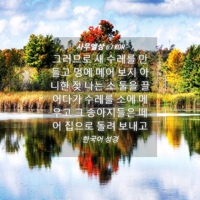 Picture 04 - 사무엘상 6:7 KOR - 그러므로 새 수레를 만들고 멍에 - Bible Verse Picture