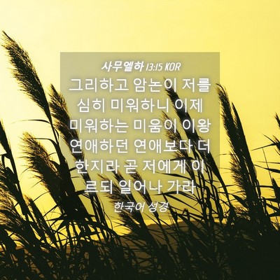 Picture 04 - 사무엘하 13:15 KOR - 그리하고 암논이 저를 심히 미워하니 - Bible Verse Picture