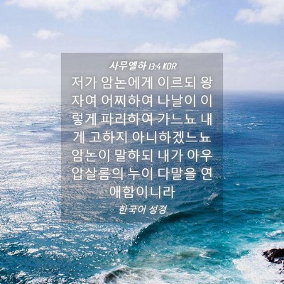 Picture 04 - 사무엘하 13:4 KOR - 저가 암논에게 이르되 왕자여 - Bible Verse Picture