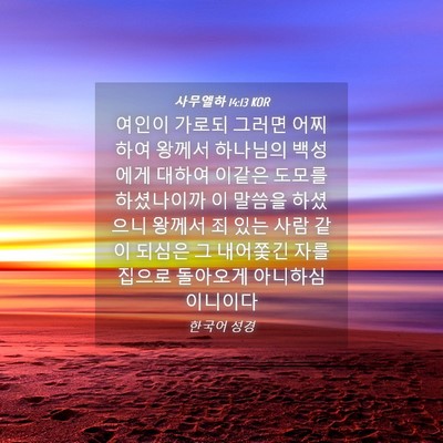 Picture 04 - 사무엘하 14:13 KOR - 여인이 가로되 그러면 어찌하여 - Bible Verse Picture