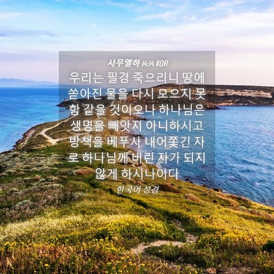 Picture 04 - 사무엘하 14:14 KOR - 우리는 필경 죽으리니 땅에 쏟아진 - Bible Verse Picture