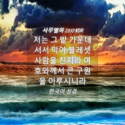 Picture 04 - 사무엘하 23:12 KOR - 저는 그 밭 가운데 서서 막아 블레셋 - Bible Verse Picture