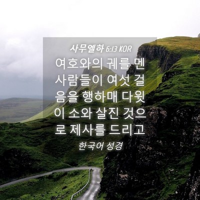 Picture 04 - 사무엘하 6:13 KOR - 여호와의 궤를 멘 사람들이 여섯 - Bible Verse Picture