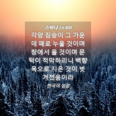 Picture 04 - 스바냐 2:14 KOR - 각양 짐승이 그 가운데 떼로 누울 - Bible Verse Picture