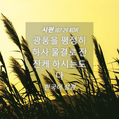 Picture 04 - 시편 107:29 KOR - 광풍을 평정히 하사 물결로 잔잔케 - Bible Verse Picture