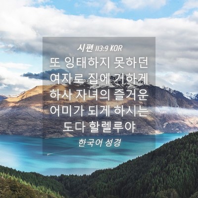 Picture 04 - 시편 113:9 KOR - 또 잉태하지 못하던 여자로 집에 - Bible Verse Picture