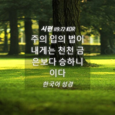 Picture 04 - 시편 119:72 KOR - 주의 입의 법이 내게는 천천 - Bible Verse Picture