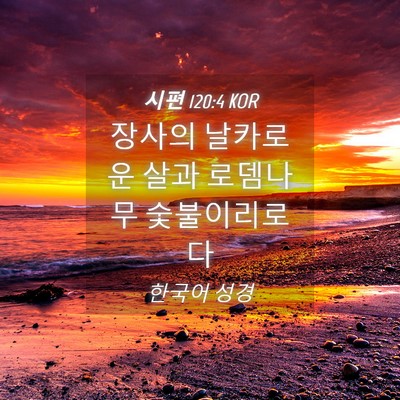 Picture 04 - 시편 120:4 KOR - 장사의 날카로운 살과 로뎀나무 - Bible Verse Picture