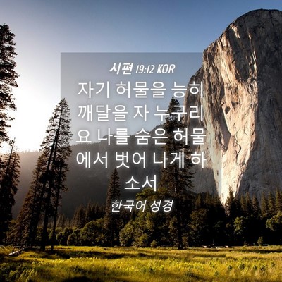 Picture 04 - 시편 19:12 KOR - 자기 허물을 능히 깨달을 자 - Bible Verse Picture