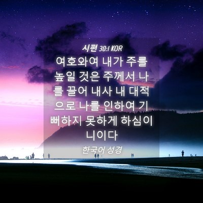 Picture 04 - 시편 30:1 KOR - 여호와여 내가 주를 높일 것은 - Bible Verse Picture
