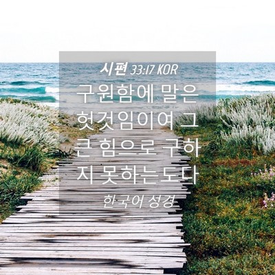 Picture 04 - 시편 33:17 KOR - 구원함에 말은 헛것임이여 그 큰 - Bible Verse Picture