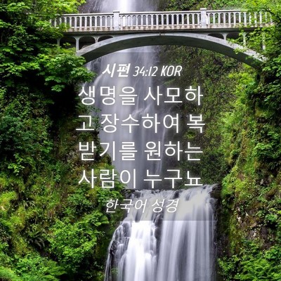 Picture 04 - 시편 34:12 KOR - 생명을 사모하고 장수하여 복 받기를 - Bible Verse Picture