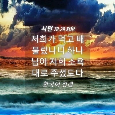 Picture 04 - 시편 78:29 KOR - 저희가 먹고 배불렀나니 하나님이 - Bible Verse Picture